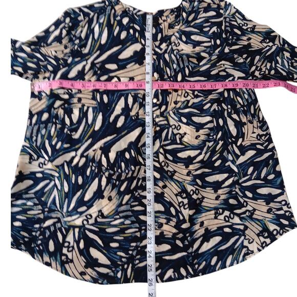 JM COLLECTION Blouse Top Petite XL 3/4 Sleeves Career Office Flowy V-Neck Blue - Picture 4 of 9